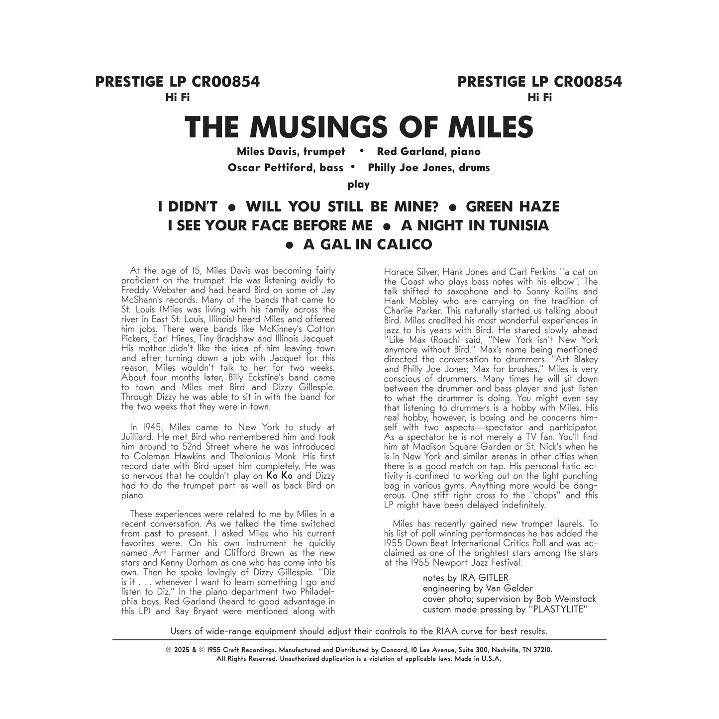 (Pre Order) Miles Davis - The Musings of Miles - OJC LP *