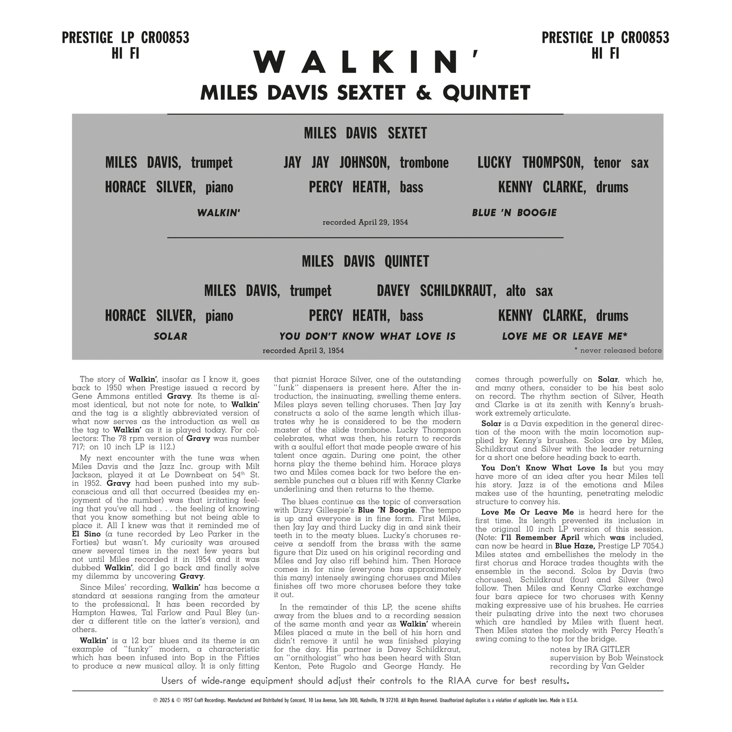 (Pre Order) Miles Davis - Walkin' - OJC LP *