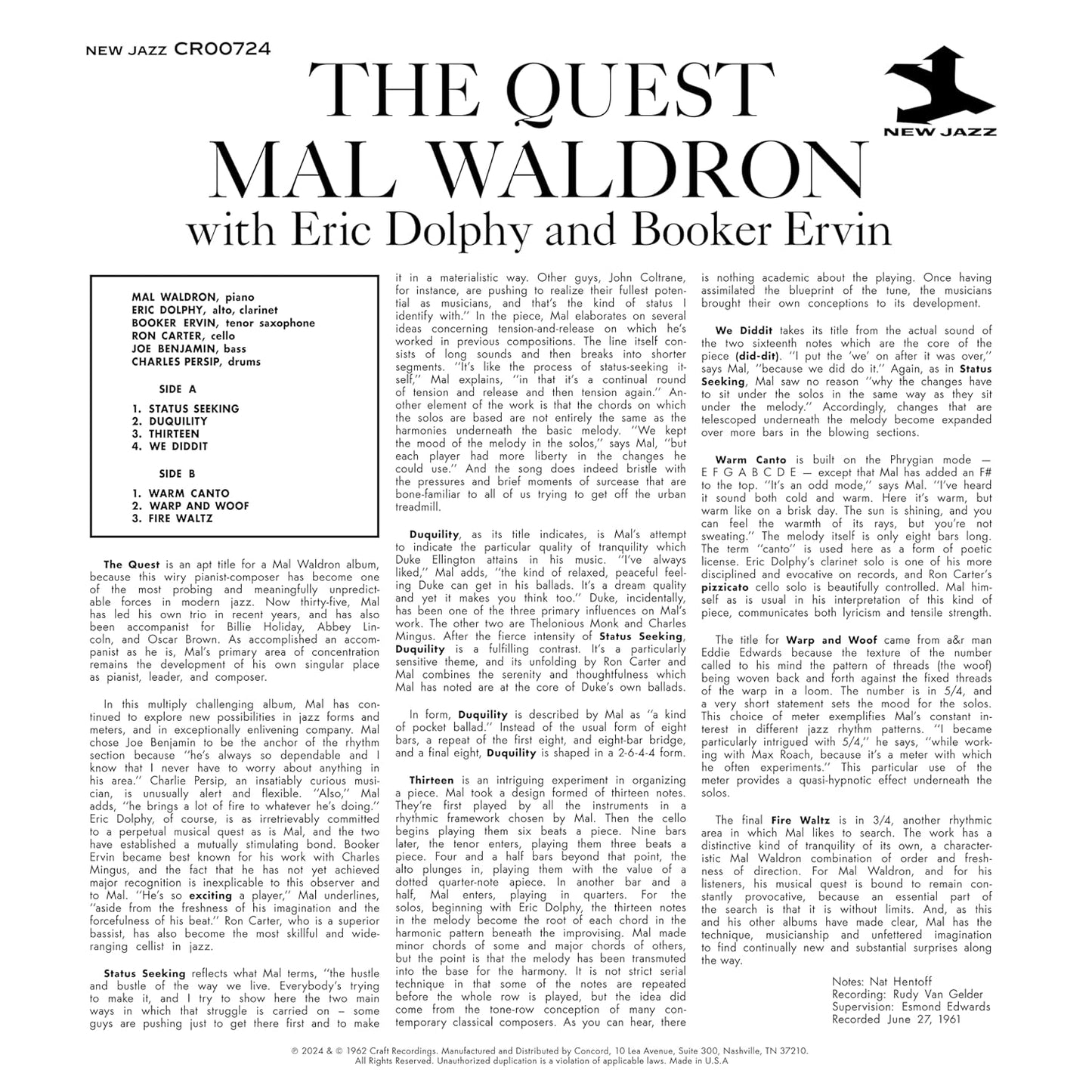 (Pedido anticipado) Mal Waldron - The Quest - OJC LP *