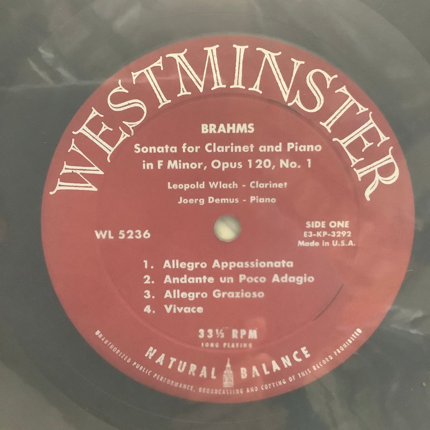 Brahms - Sonatas for Clarinet and Piano - Westminster Mono LP