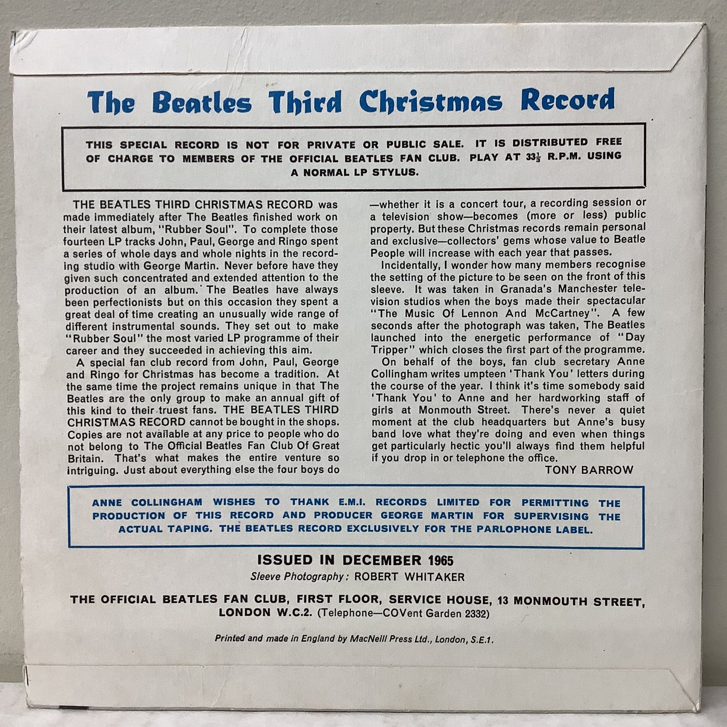 The Beatles - The Beatles' Third Christmas Record - Fan Club Flexi