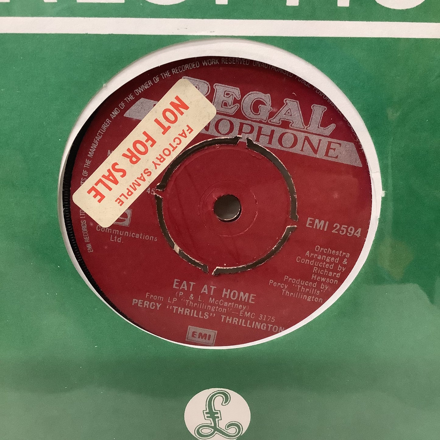 Paul McCartney as Percy "Thrills" Thrillington - Eat At Home b/w Uncle Albert/Admiral Halsey - Regal Zonophone Promo 7"