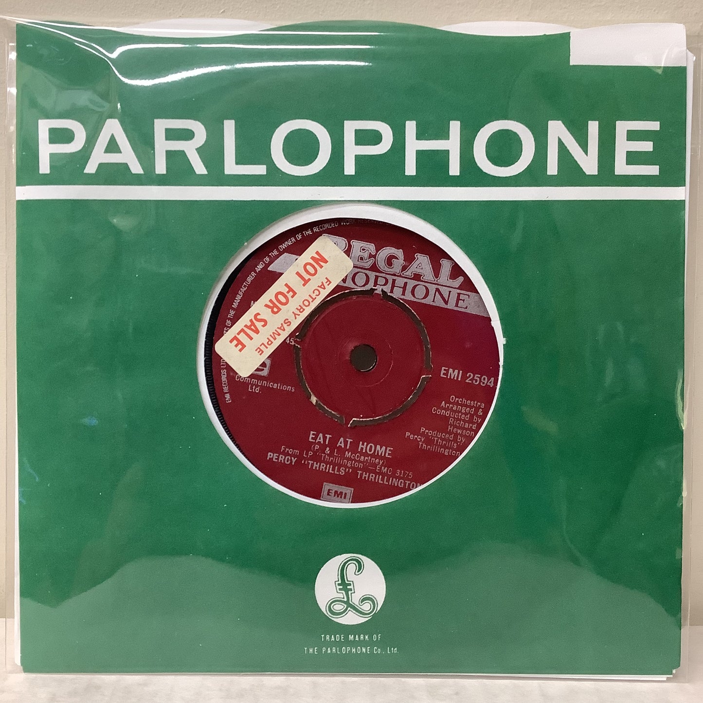 Paul McCartney as Percy "Thrills" Thrillington - Eat At Home b/w Uncle Albert/Admiral Halsey - Regal Zonophone Promo 7"