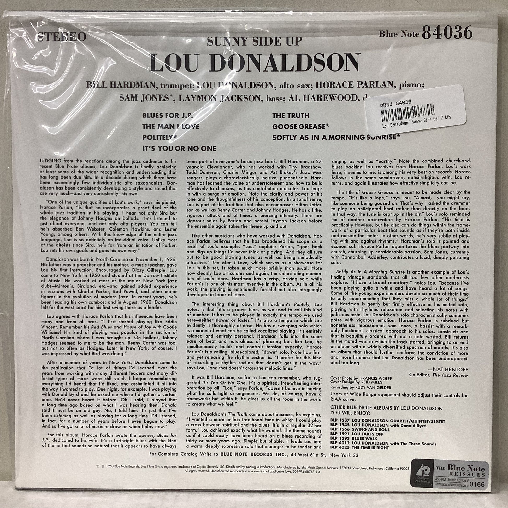 Lou Donaldson - Sunny Side Up - Analogue Productions 2xLP – The 'In' Groove