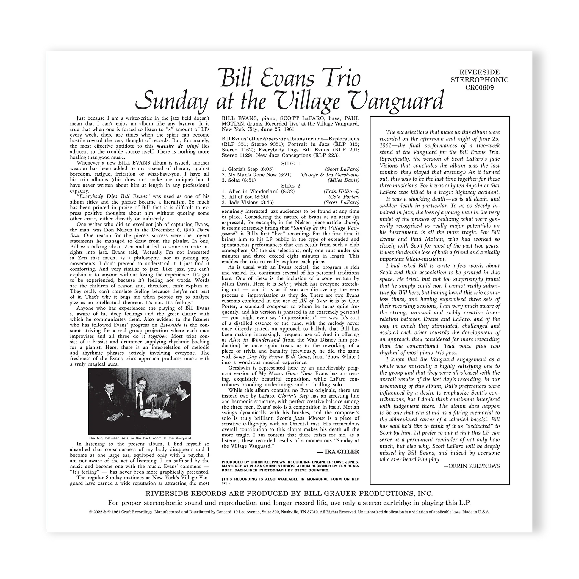 Bill Evans Trio - Sunday at the Village Vanguard - OJC LP – The